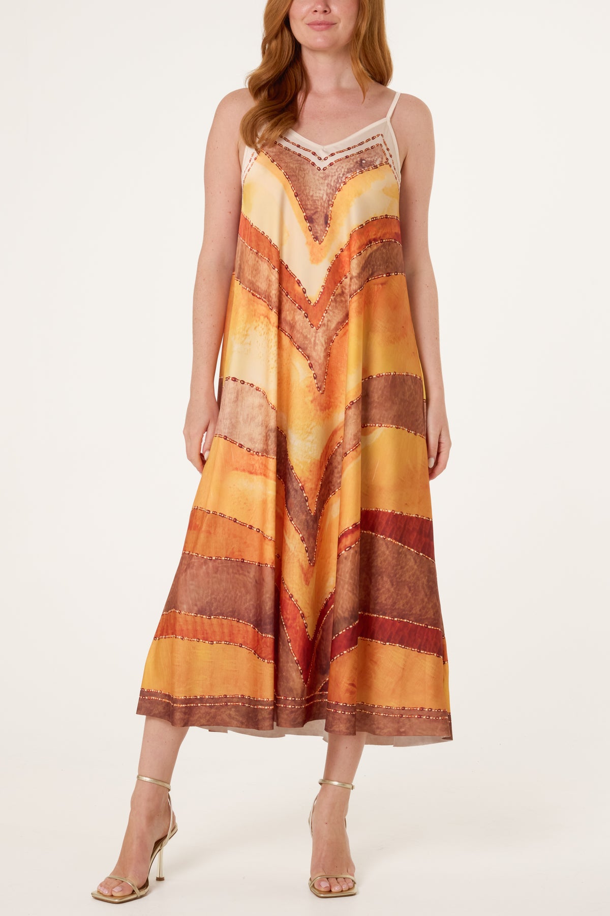 Chevron Print Satin Cami Dress