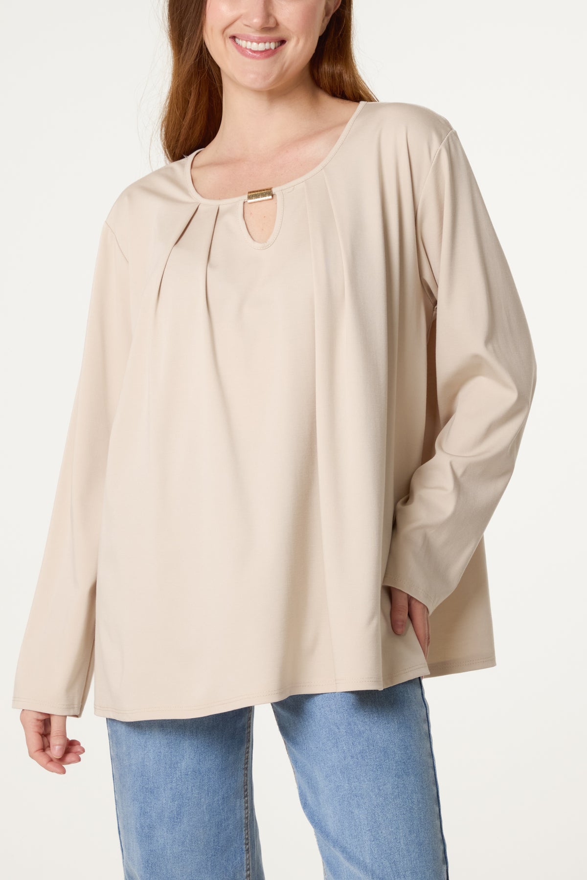 Gold Detail Keyhole Jersey Top
