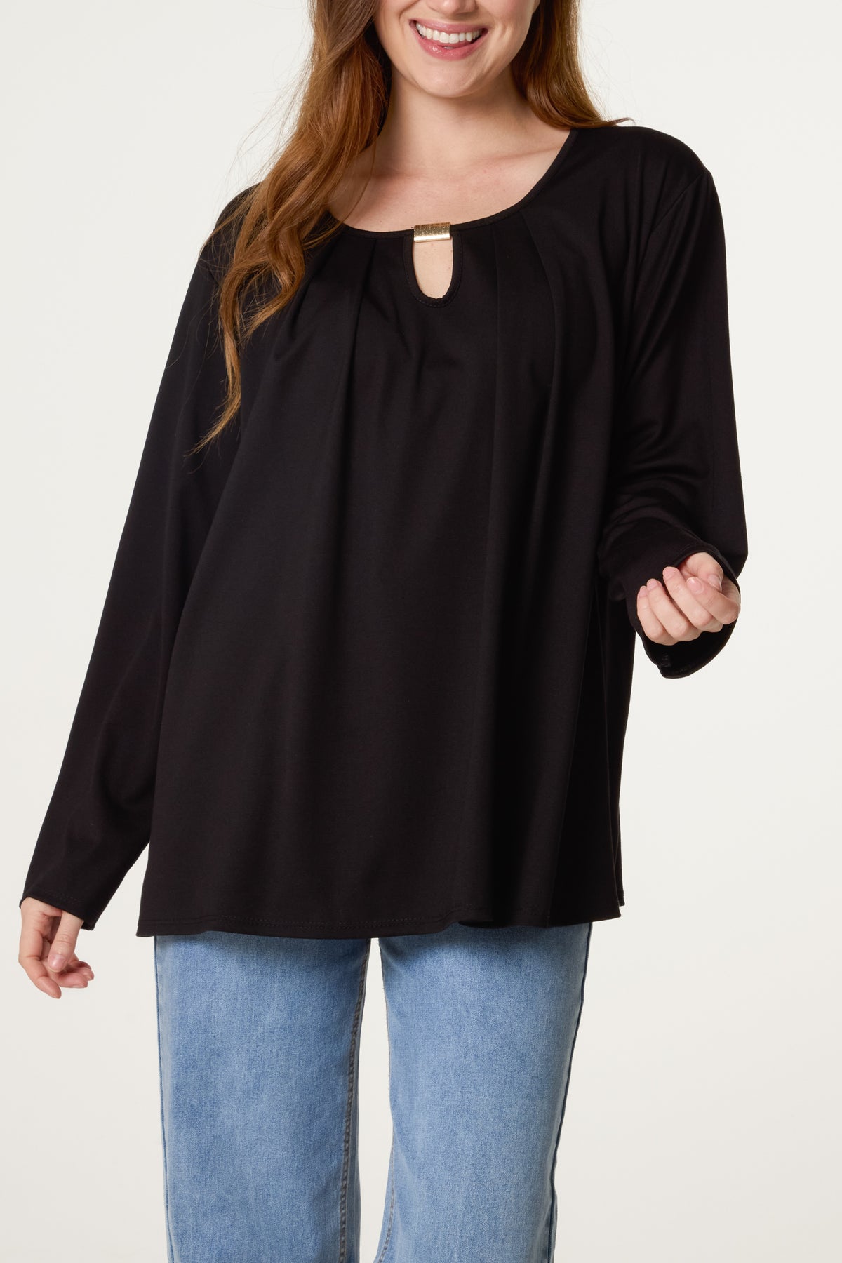 Gold Detail Keyhole Jersey Top