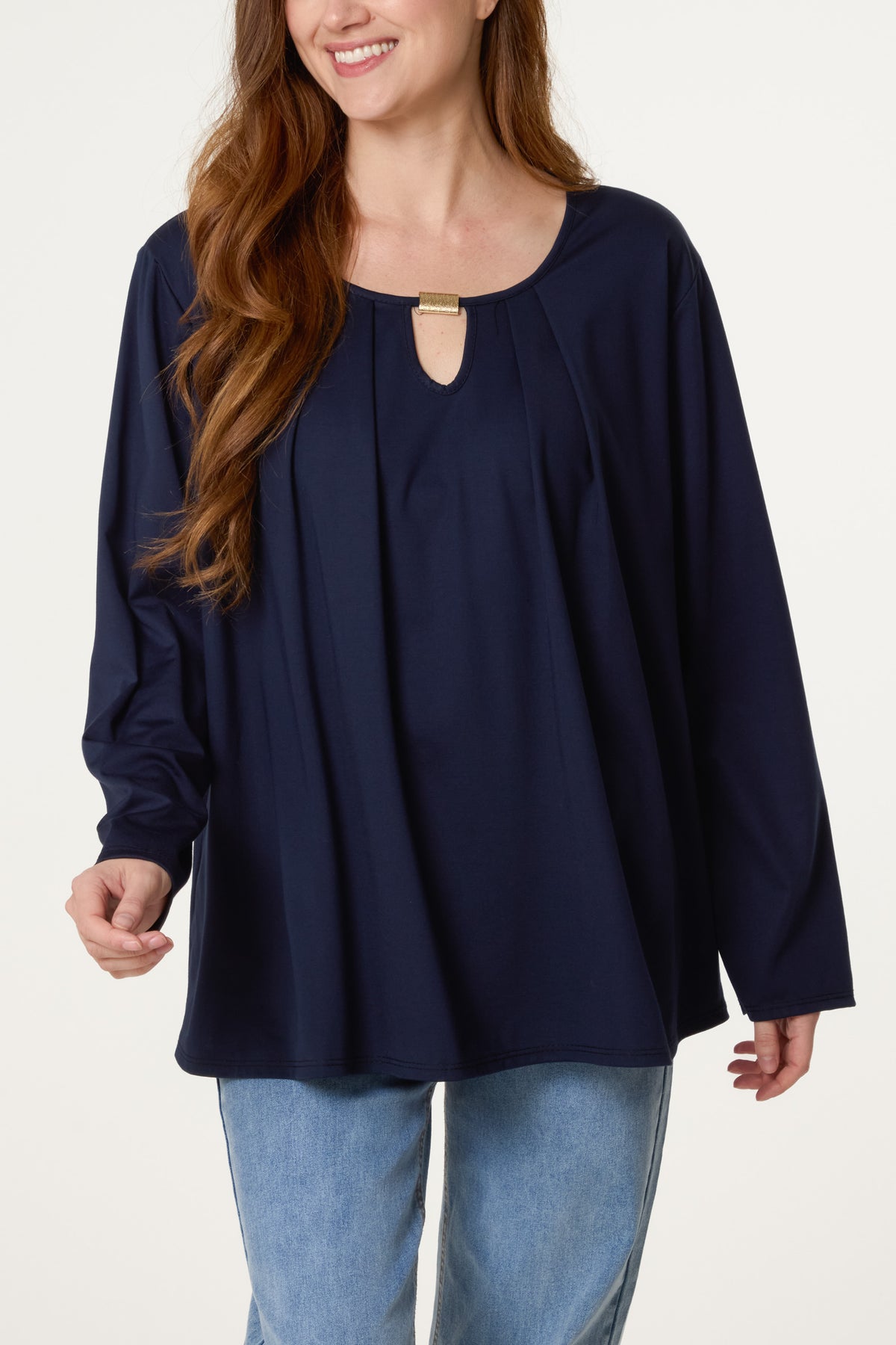 Gold Detail Keyhole Jersey Top