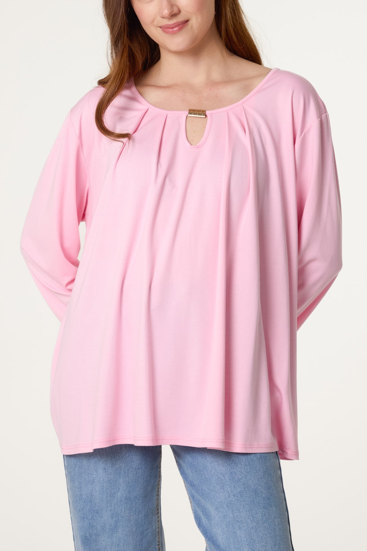 Gold Detail Keyhole Jersey Top