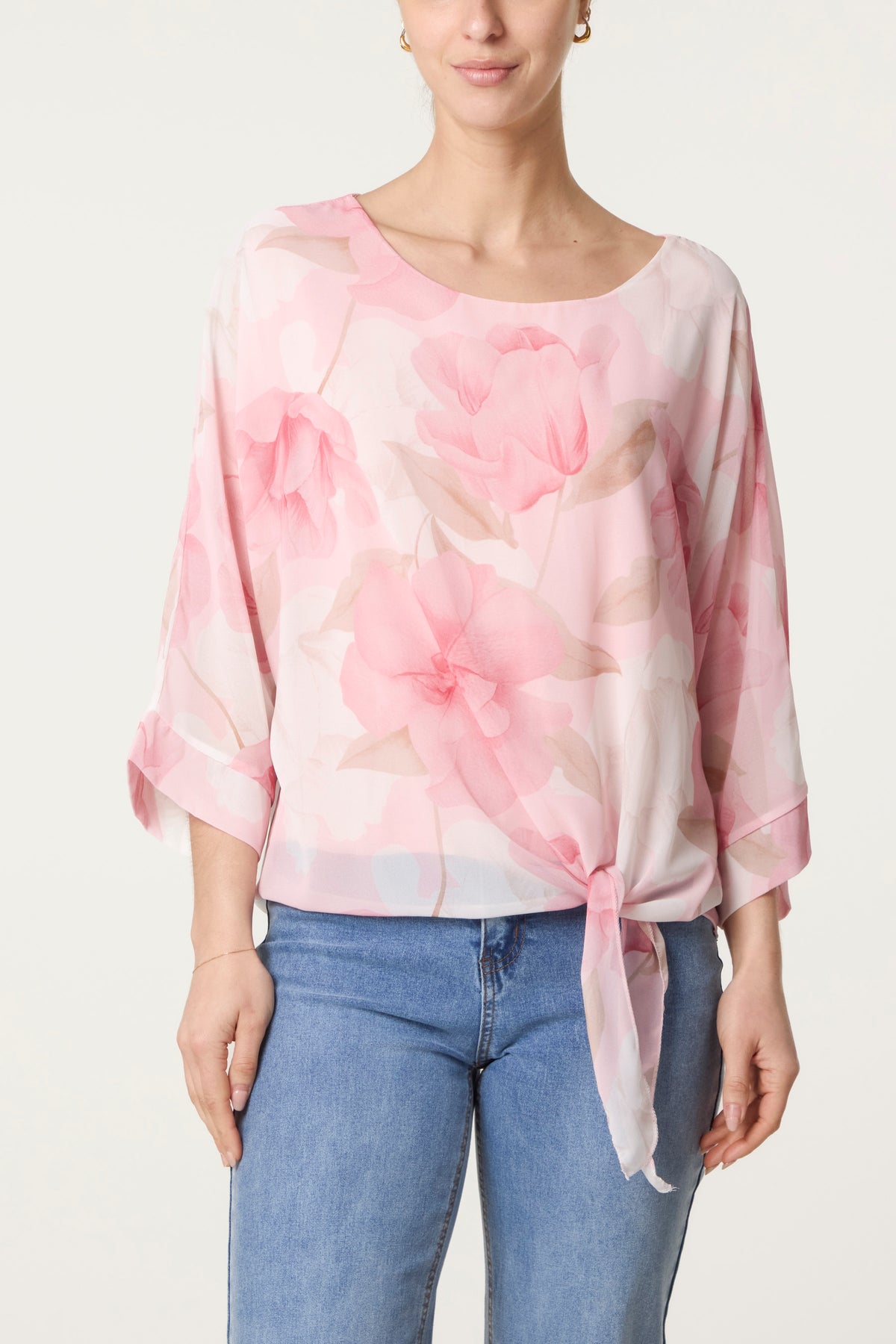 Floral Chiffon Front Knot Blouse