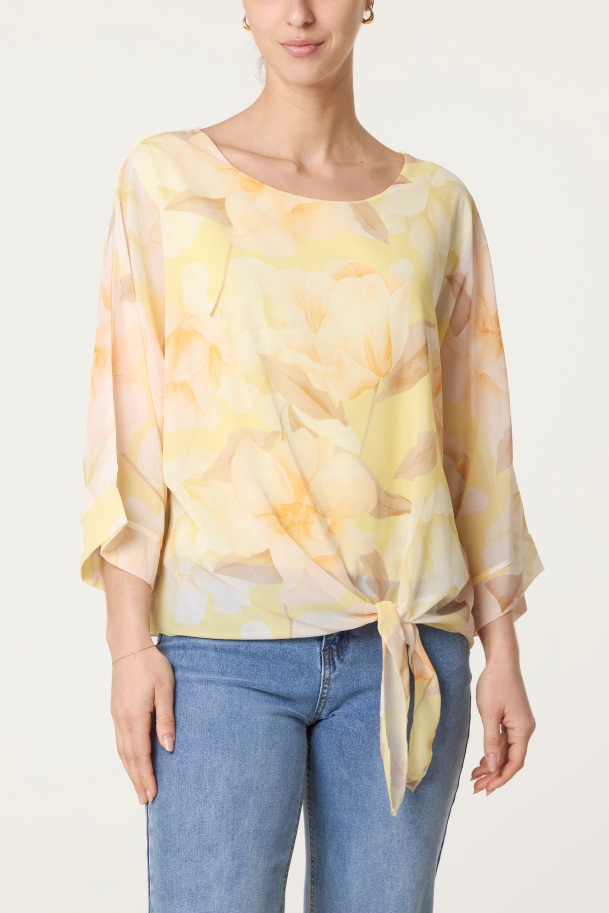 Floral Chiffon Front Knot Blouse