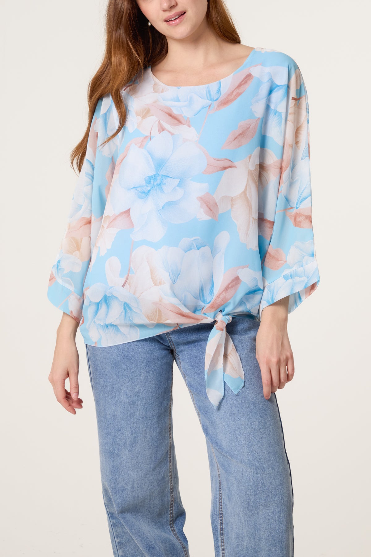 Floral Chiffon Front Knot Blouse