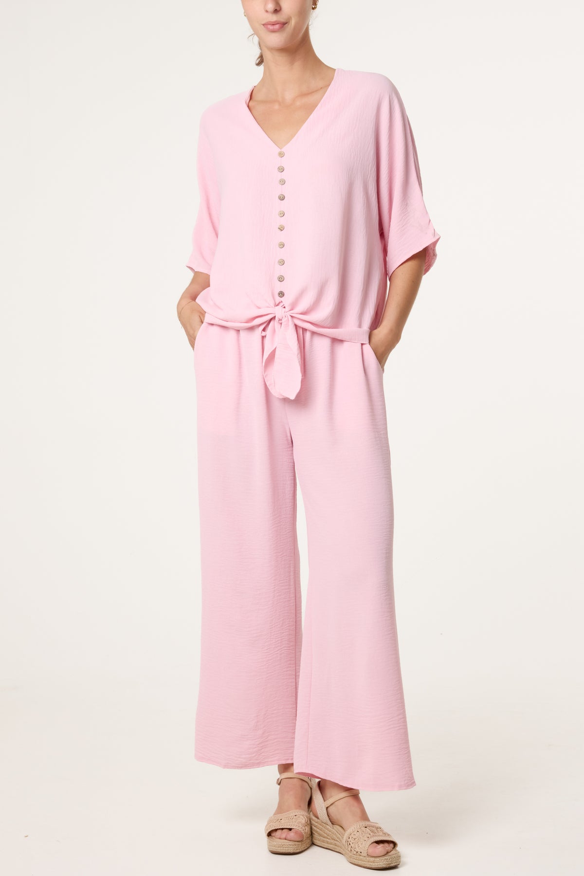 Button Tie Top & Trousers Set