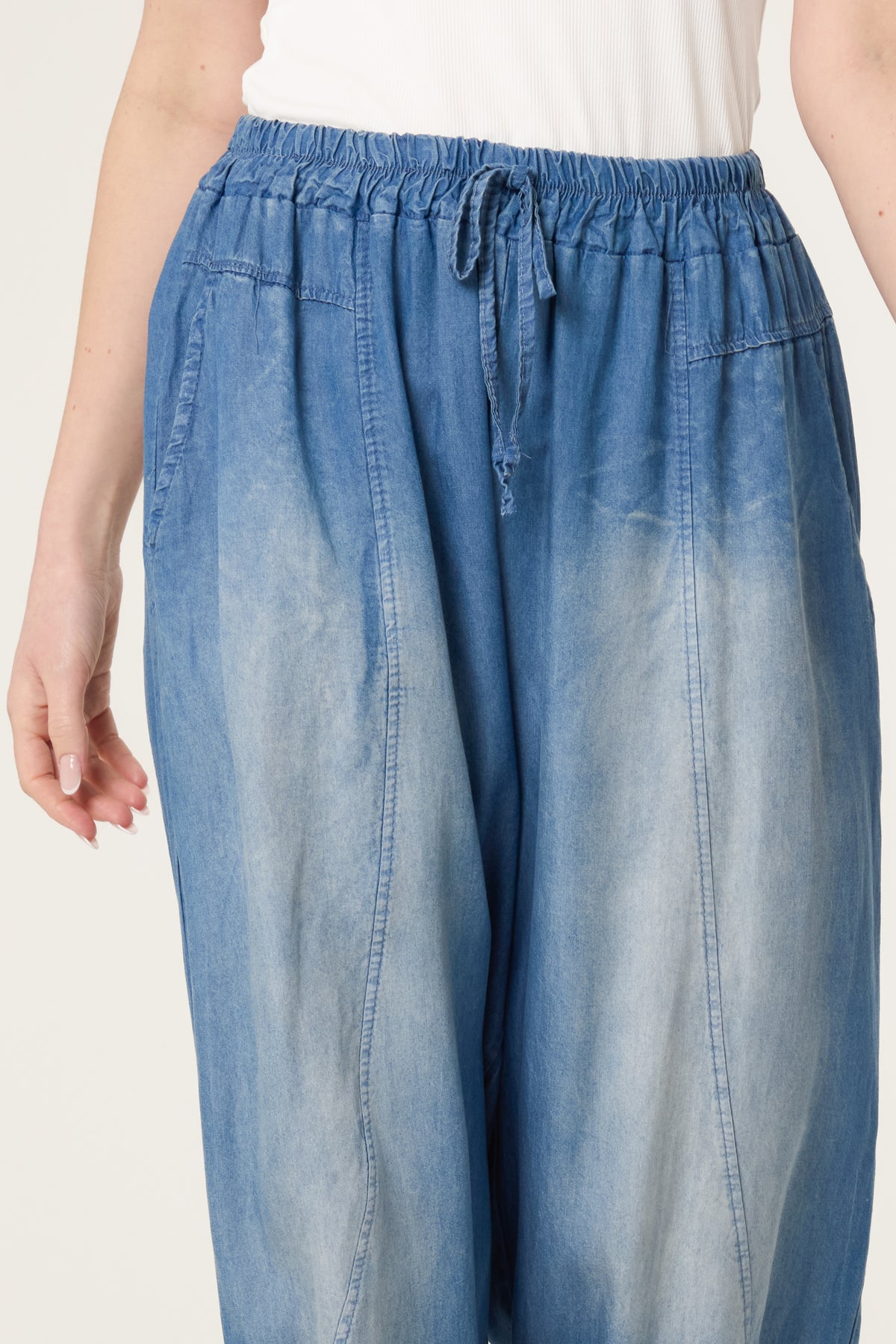 Barrel Leg Washed Denim Trousers