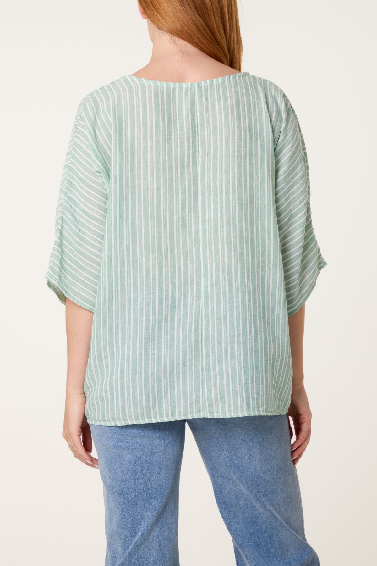 Cotton Blend Striped Batwing Top