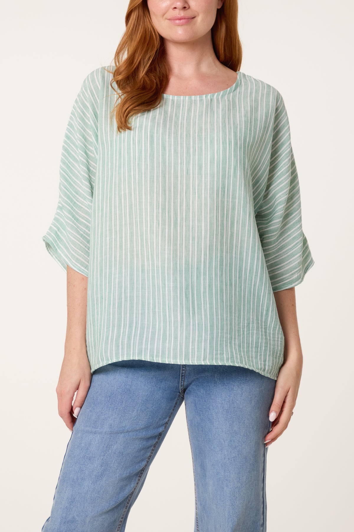 Cotton Blend Striped Batwing Top