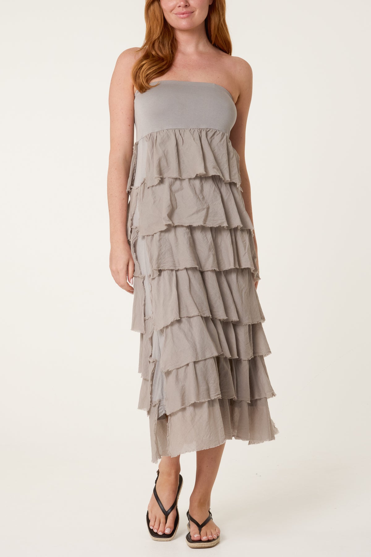 Strapless Cotton Ruffle Dress
