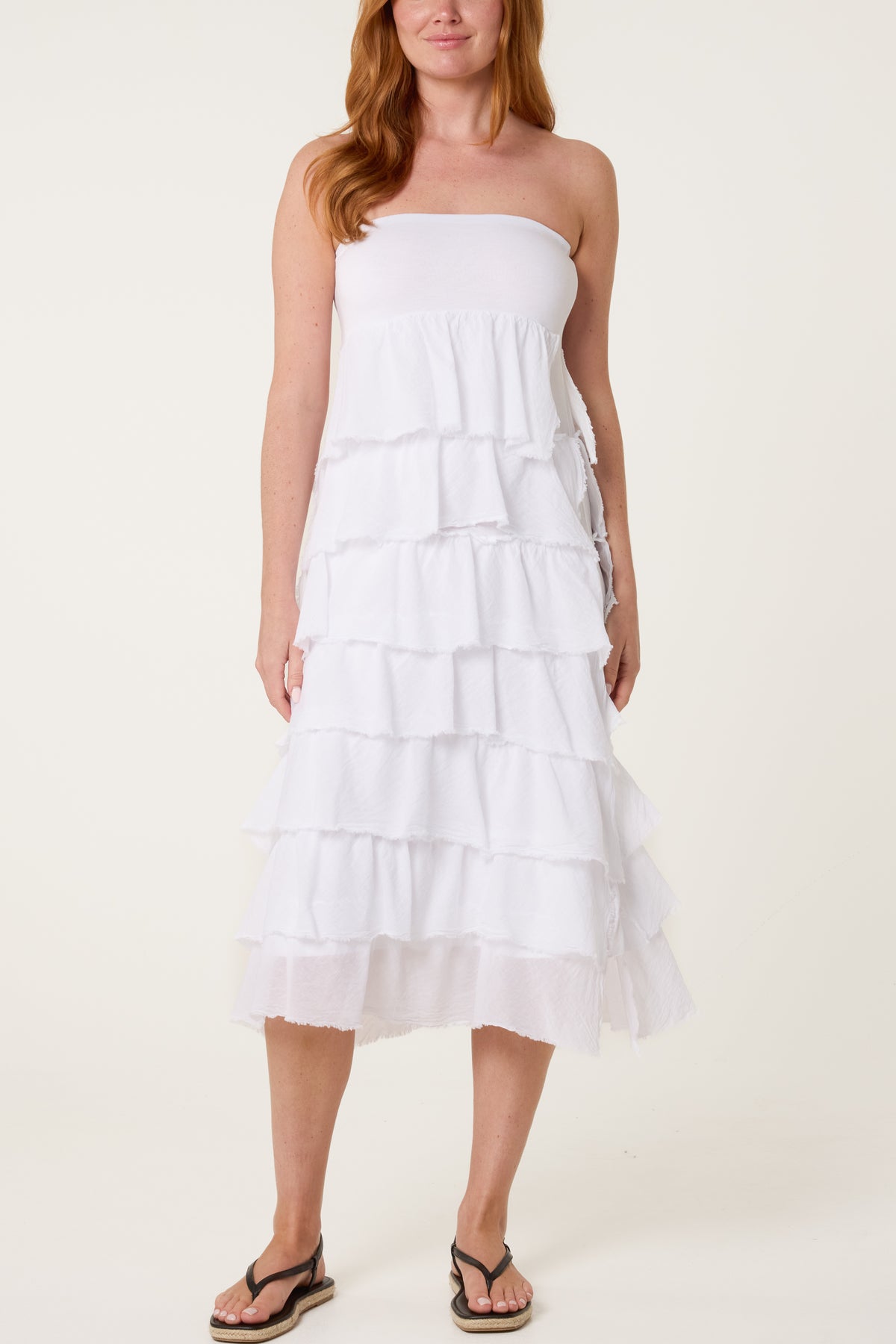 Strapless Cotton Ruffle Dress