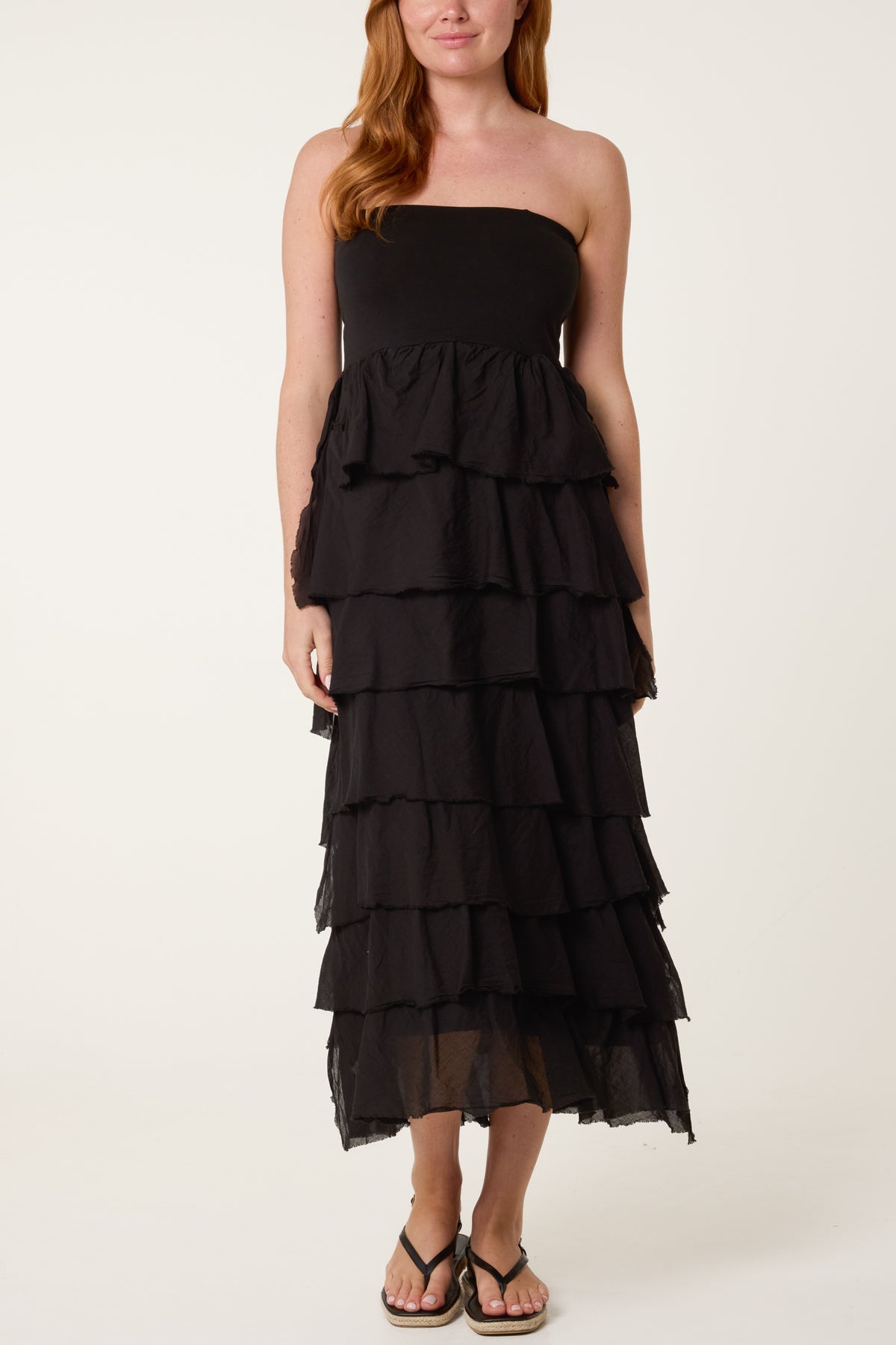 Strapless Cotton Ruffle Dress