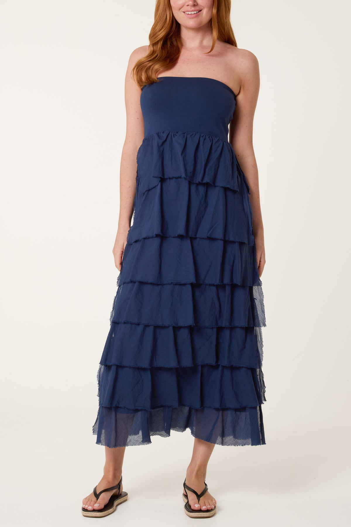Strapless Cotton Ruffle Dress