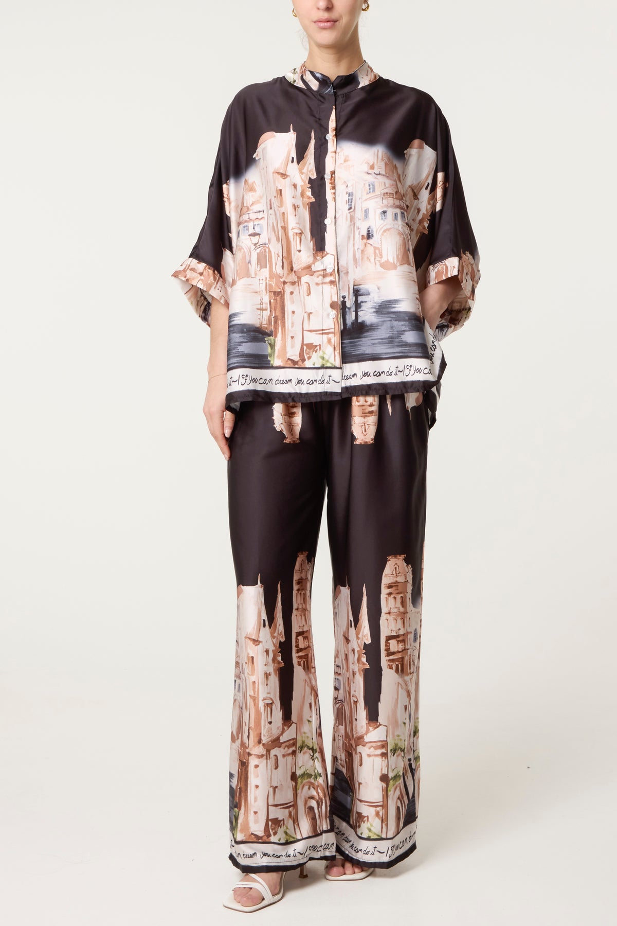 Satin-Like Landscape Print Co-Ord Set