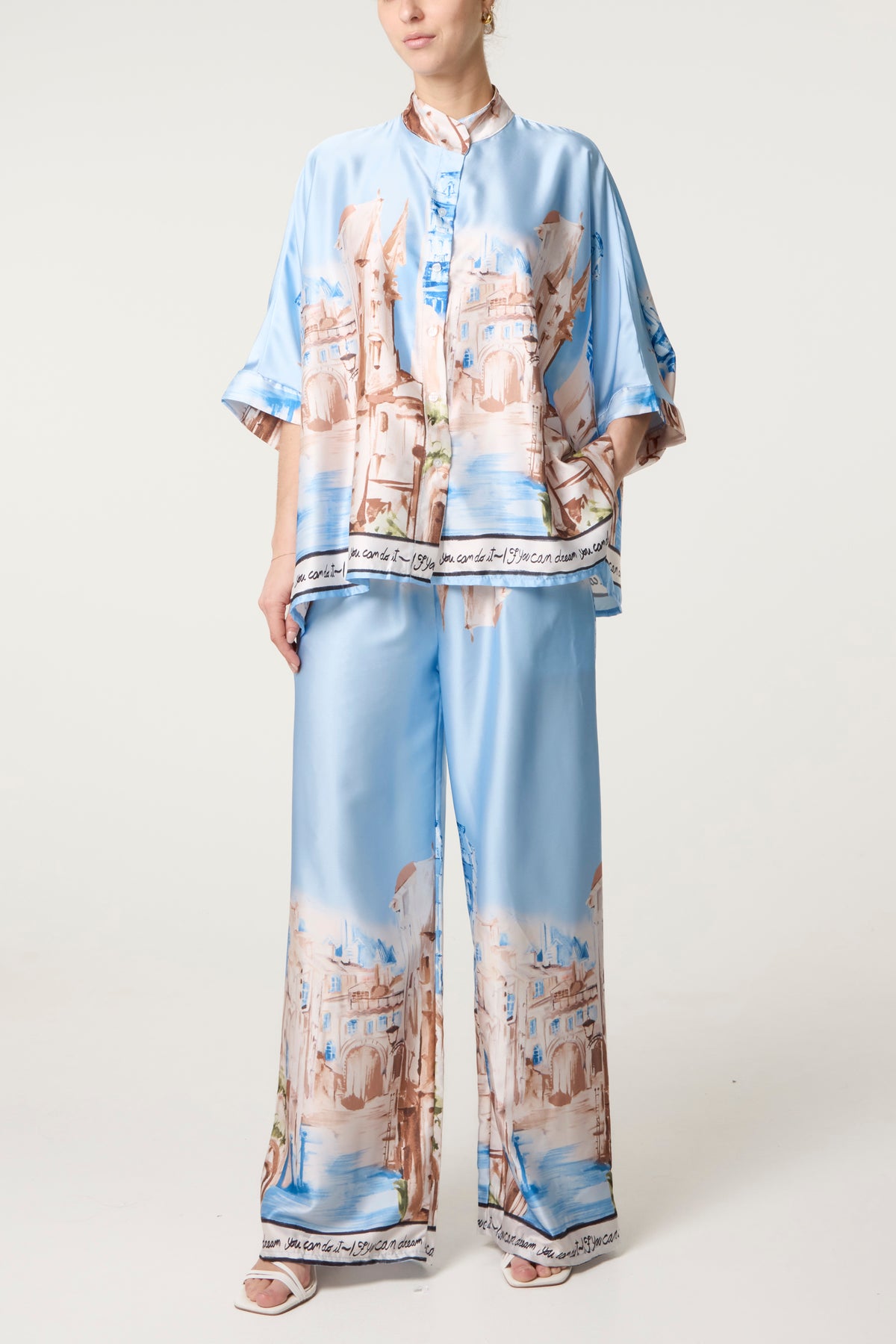 Satin-Like Landscape Print Co-Ord Set