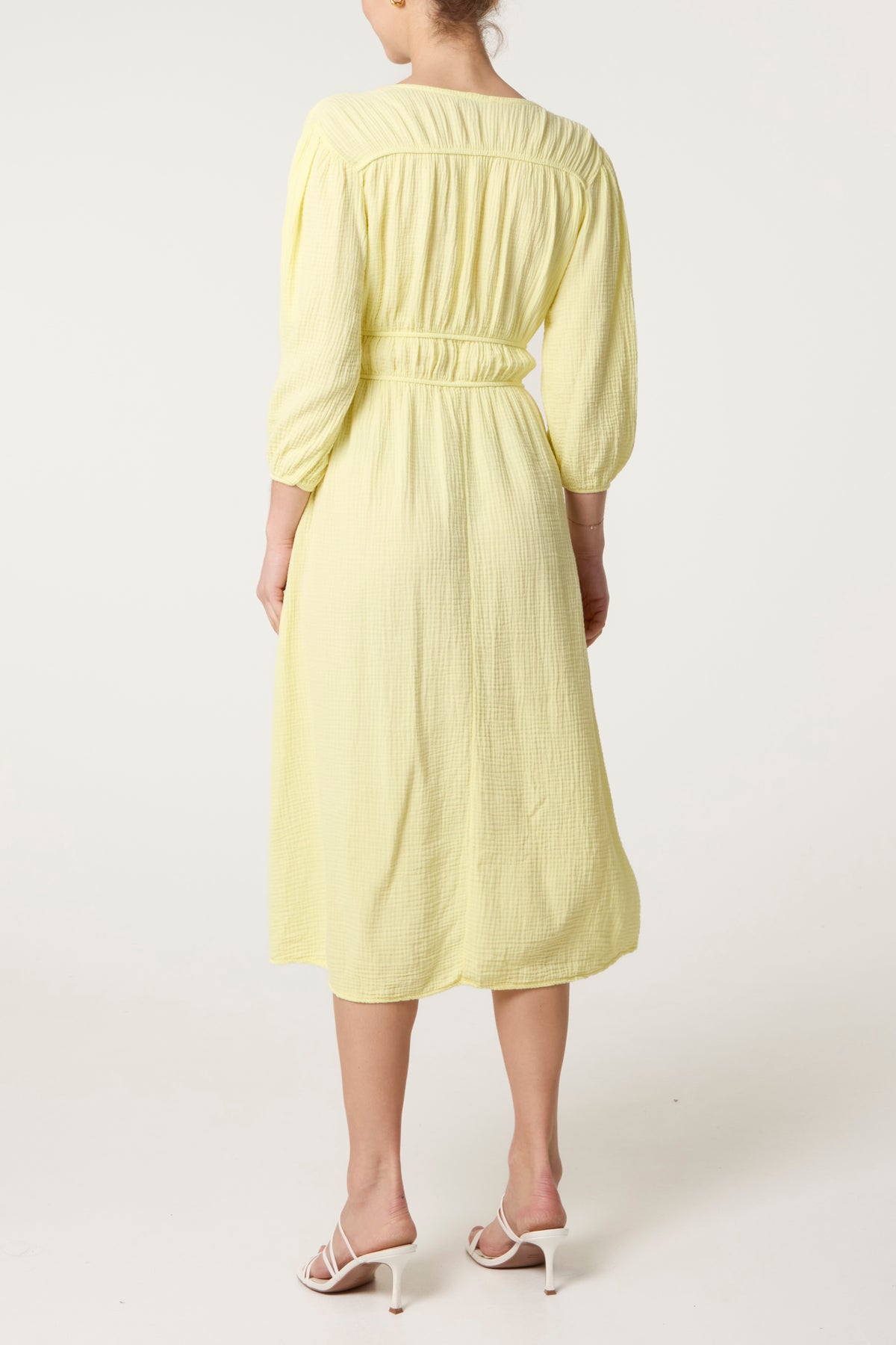 Cheesecloth Tied Front Midi Dress