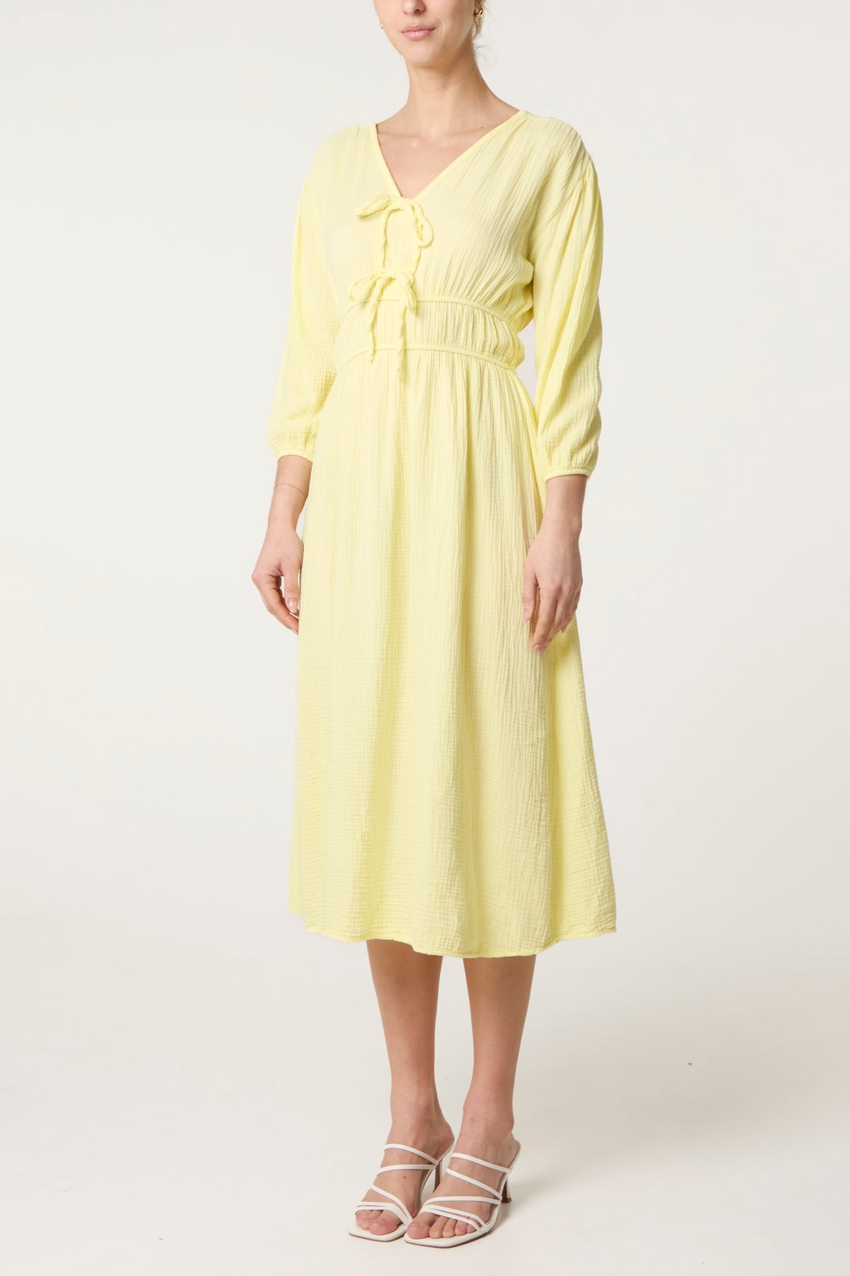 Cheesecloth Tied Front Midi Dress