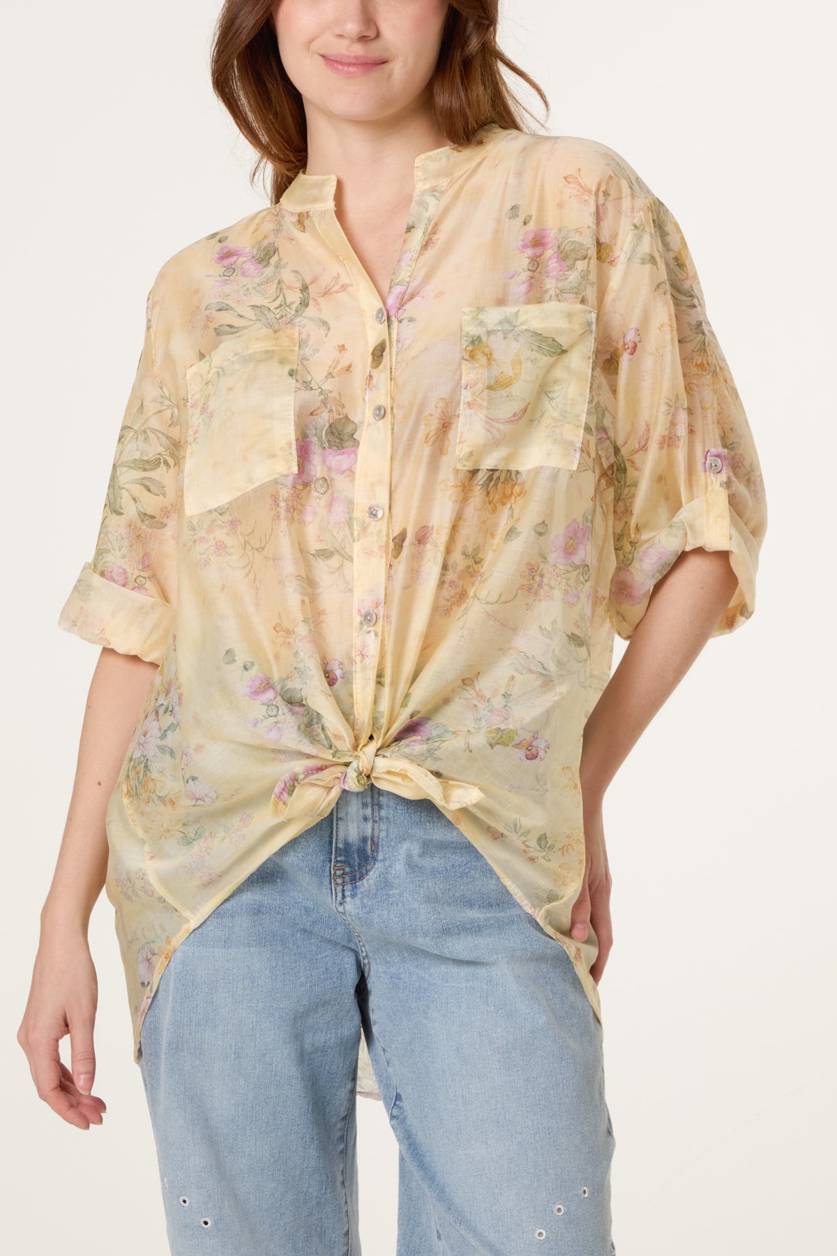 Floral Tie Knot Tencel Blouse
