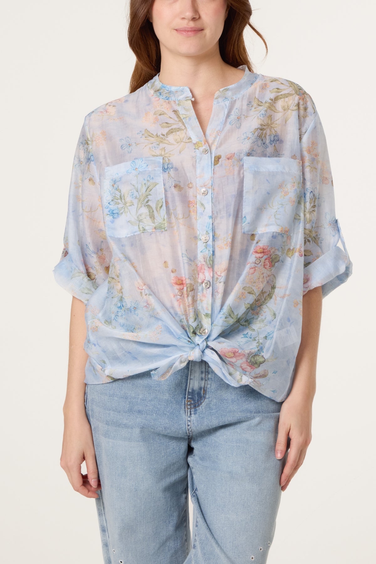 Floral Tie Knot Tencel Blouse