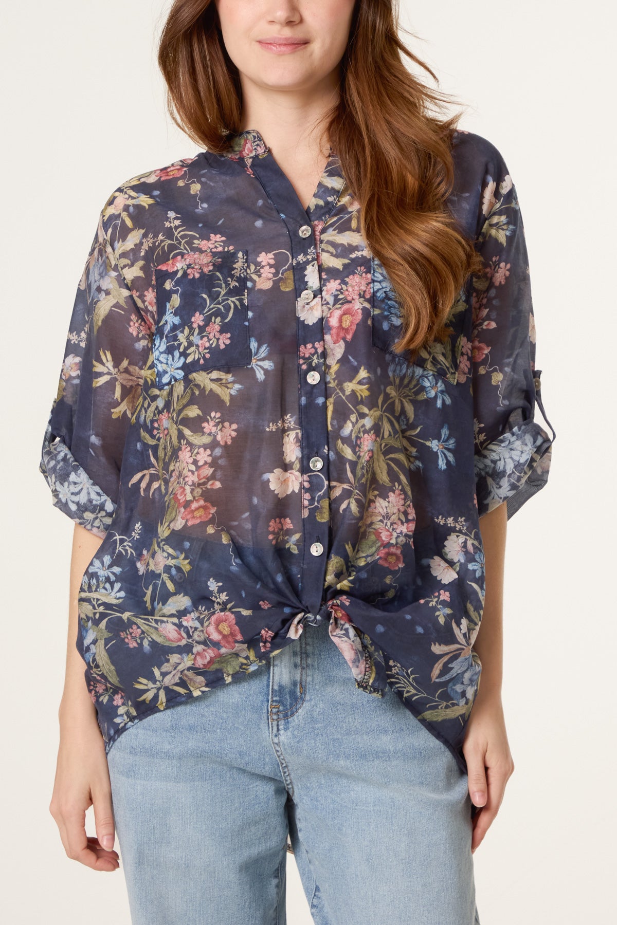 Floral Tie Knot Tencel Blouse