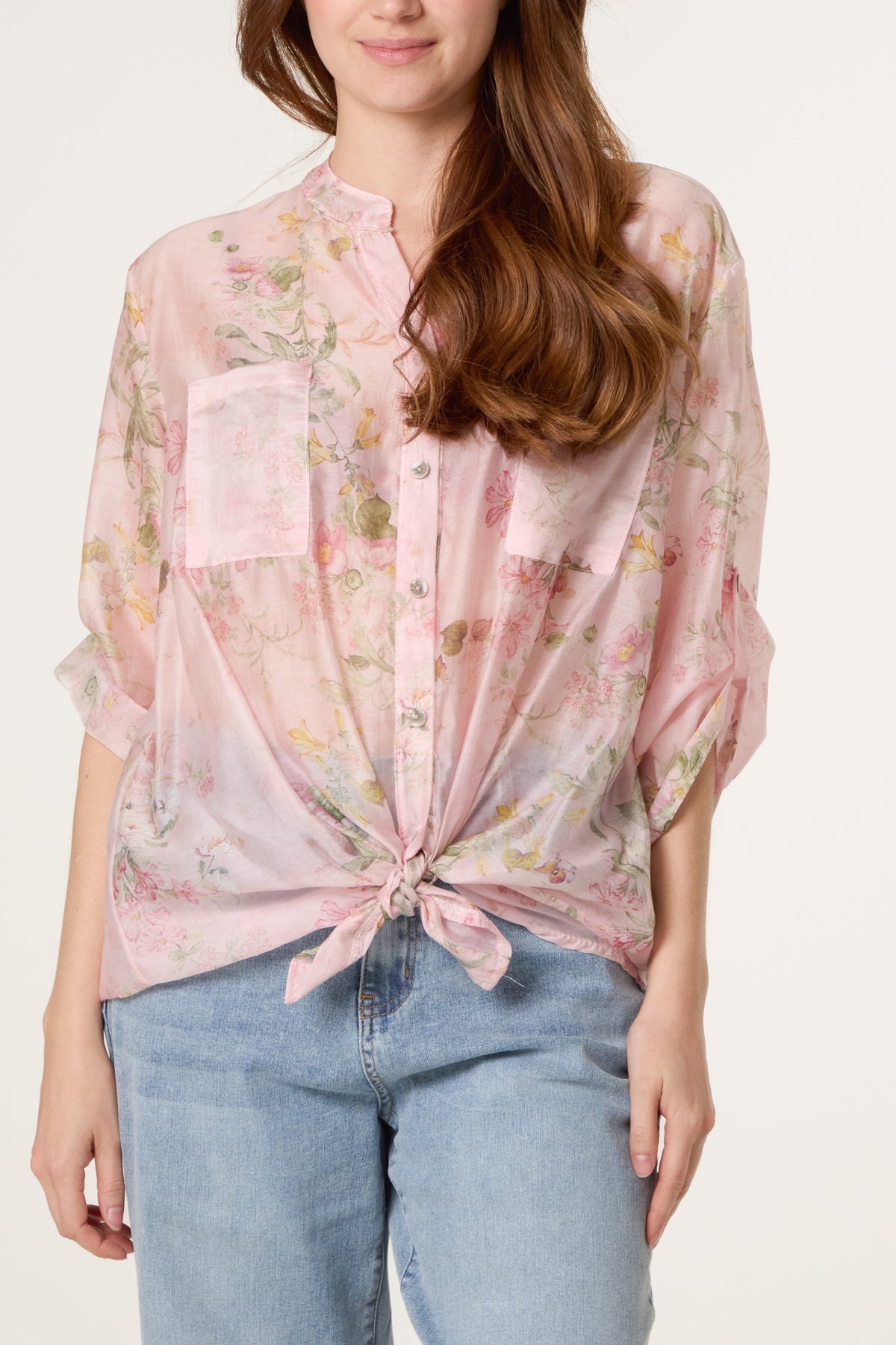 Floral Tie Knot Tencel Blouse
