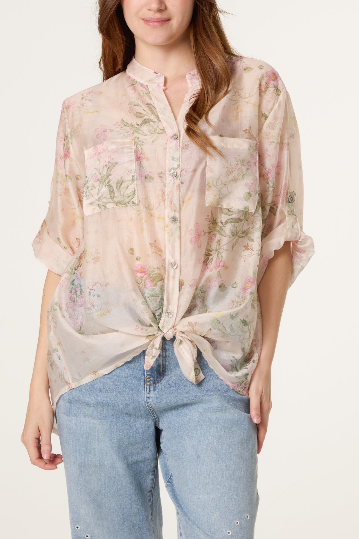 Floral Tie Knot Tencel Blouse