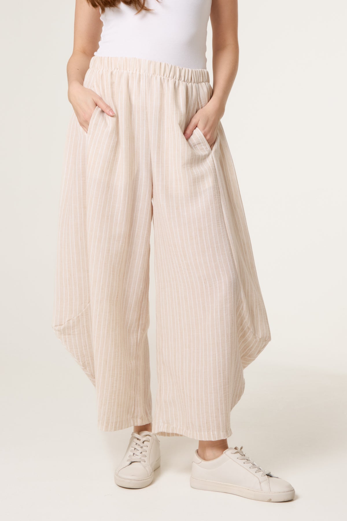 Striped Cotton Blend Harem Trousers