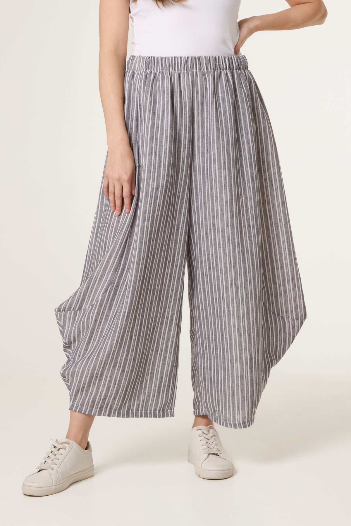 Striped Cotton Blend Harem Trousers