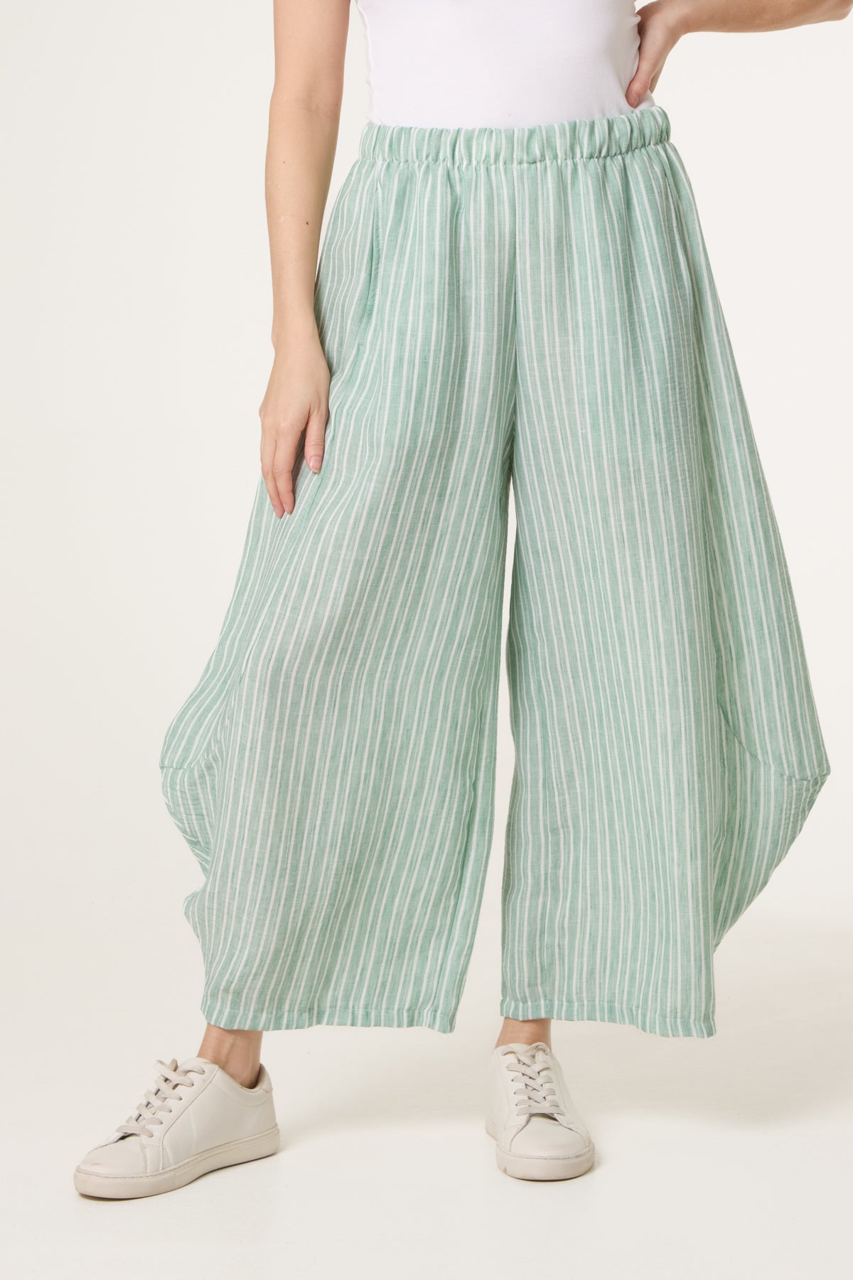Striped Cotton Blend Harem Trousers