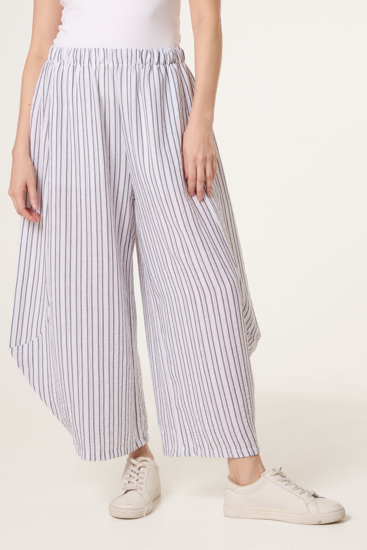 Striped Cotton Blend Harem Trousers