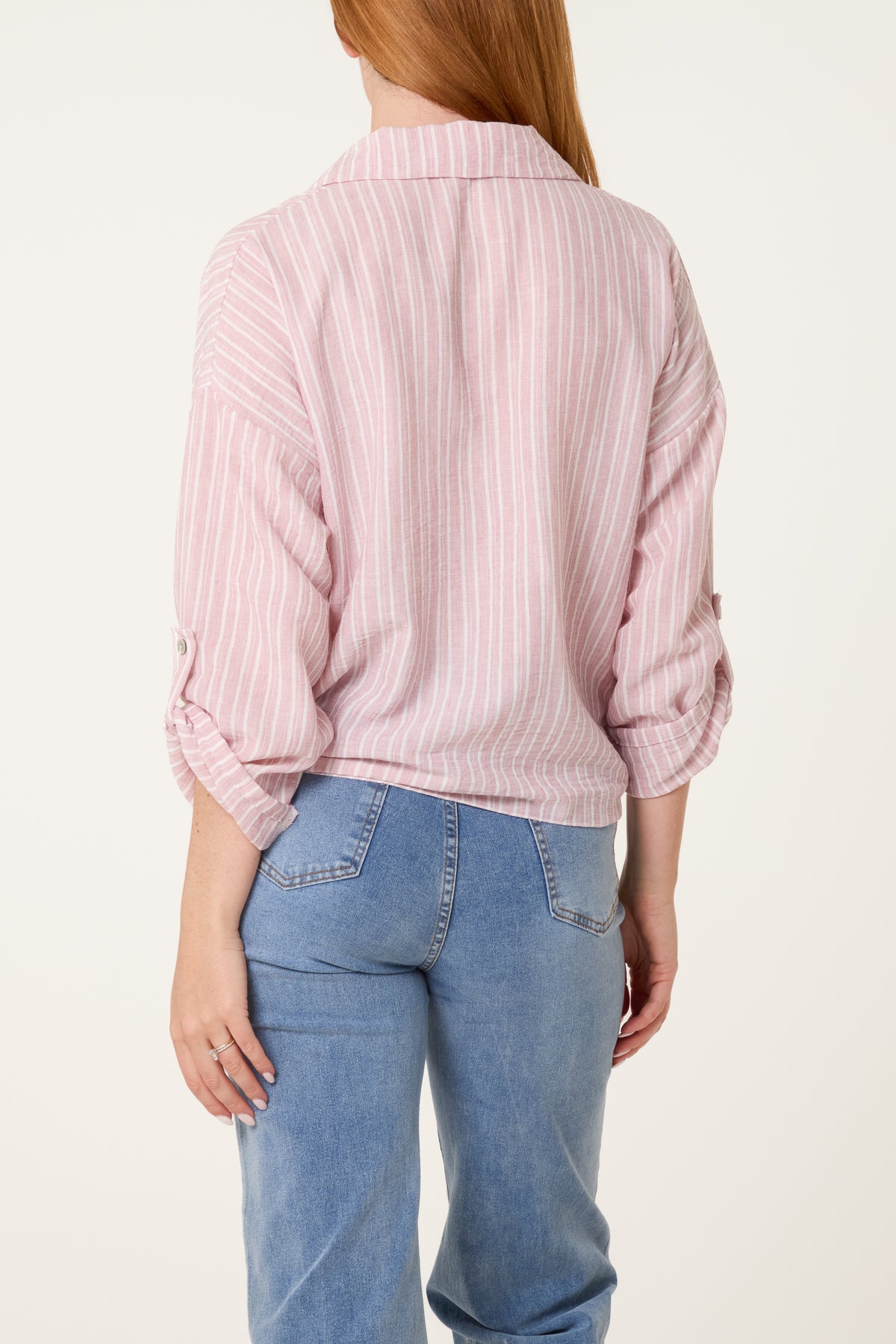 Cotton Blend Front Knot Striped Shirt