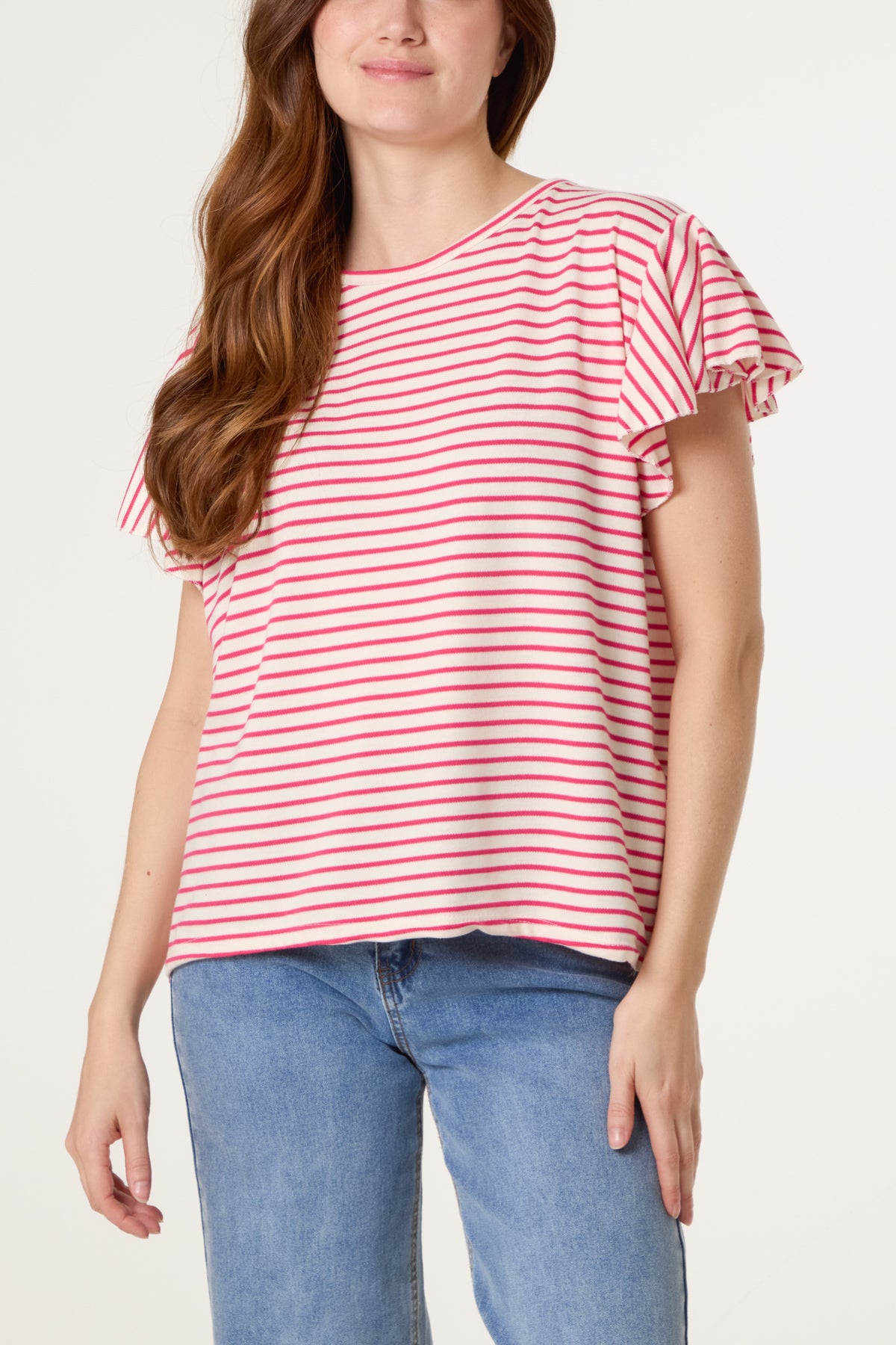 Flutter Sleeve Cotton Stripe T-Shirt