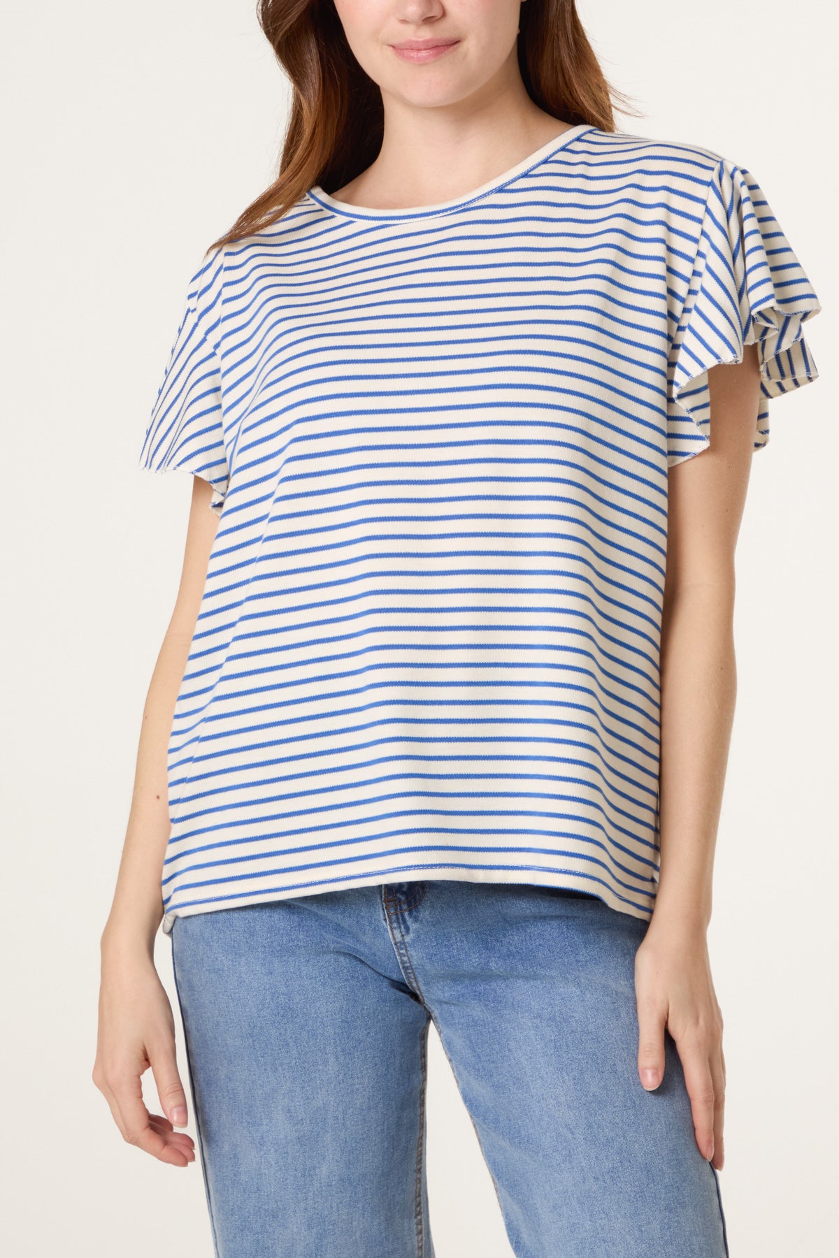 Flutter Sleeve Cotton Stripe T-Shirt