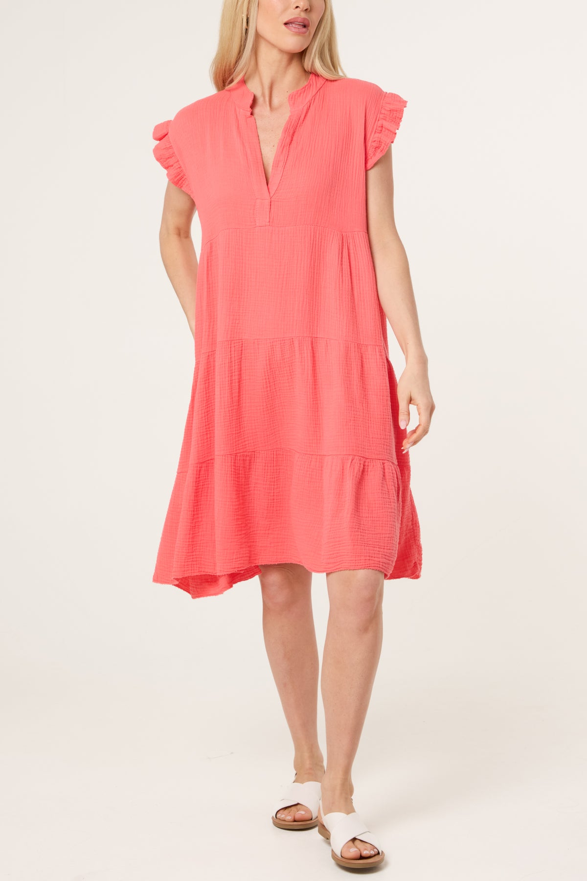 Frill Sleeve Cheesecloth Mini Dress