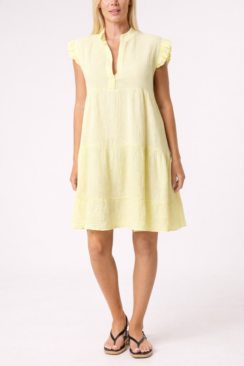 Frill Sleeve Cheesecloth Mini Dress