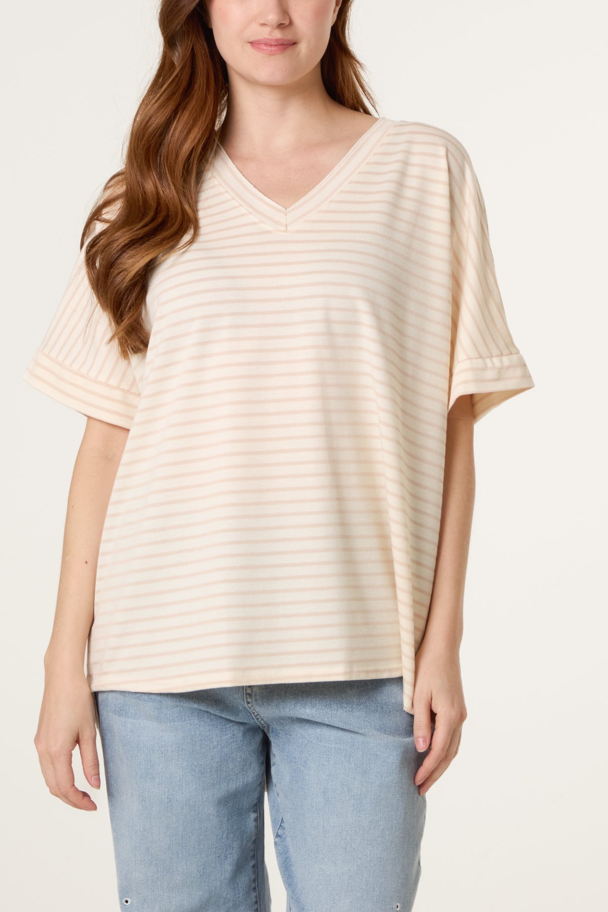 Pure Cotton V-Neck Stripe T-Shirt