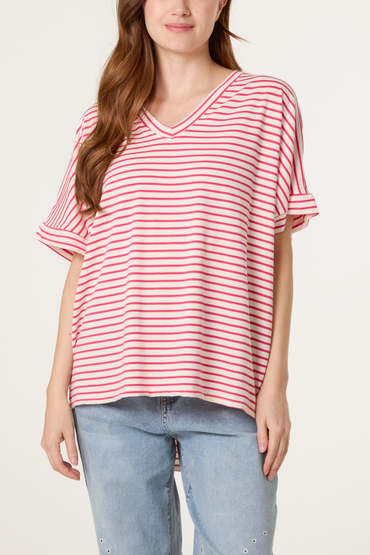 Pure Cotton V-Neck Stripe T-Shirt