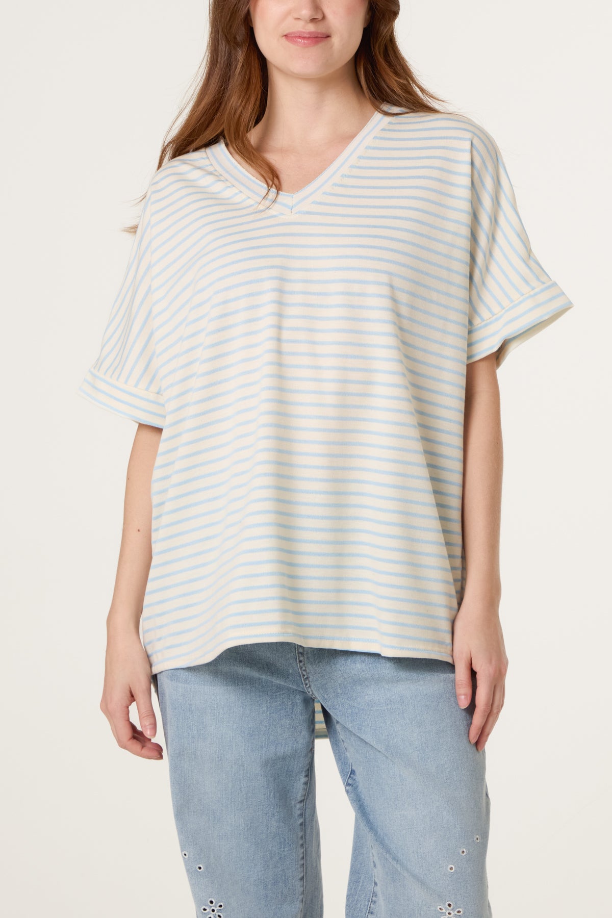 Pure Cotton V-Neck Stripe T-Shirt