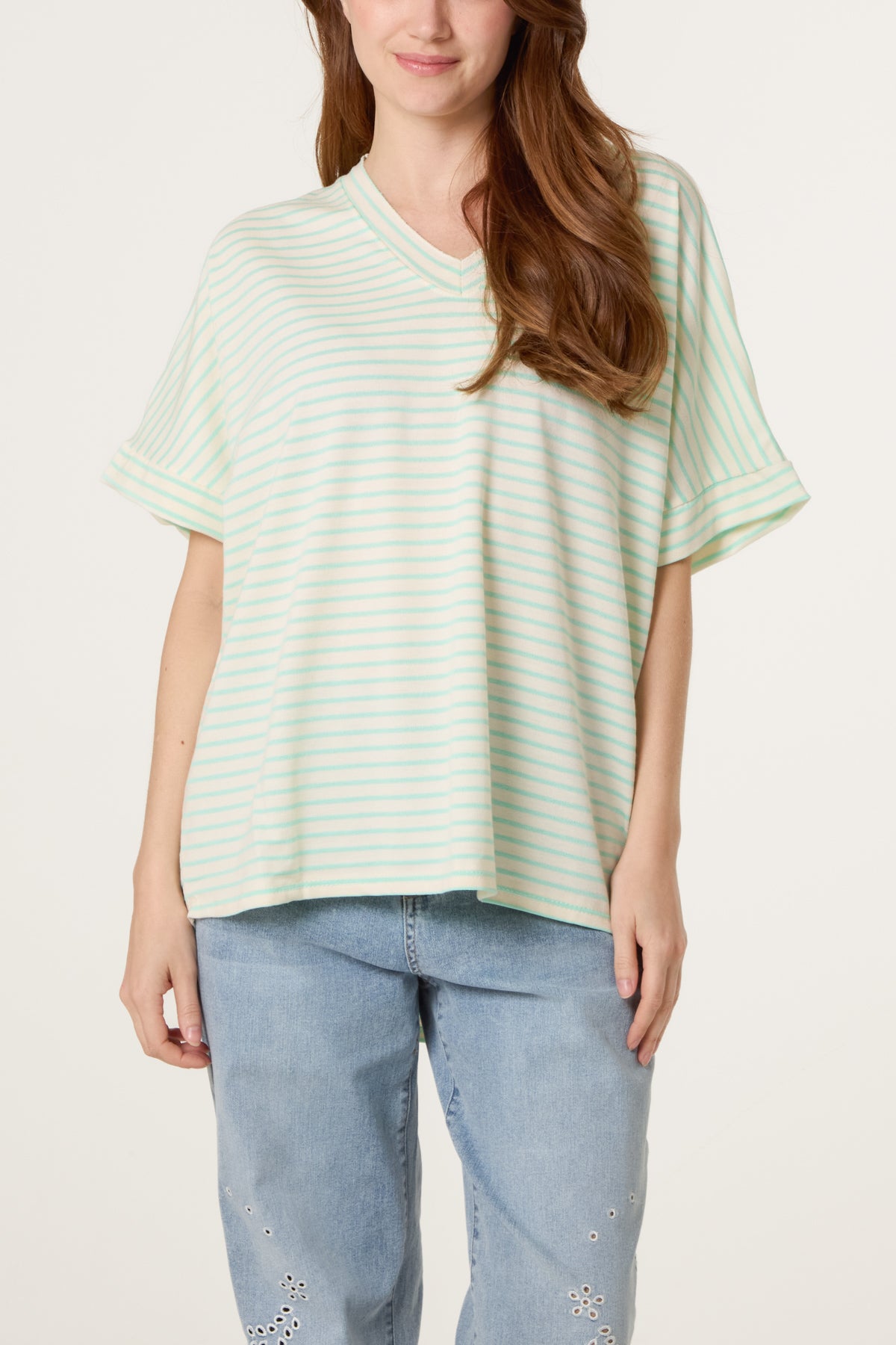 Pure Cotton V-Neck Stripe T-Shirt
