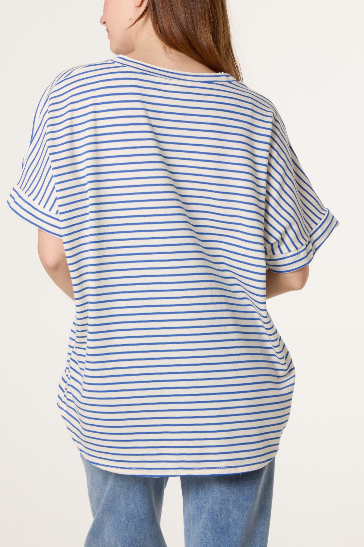 Pure Cotton V-Neck Stripe T-Shirt