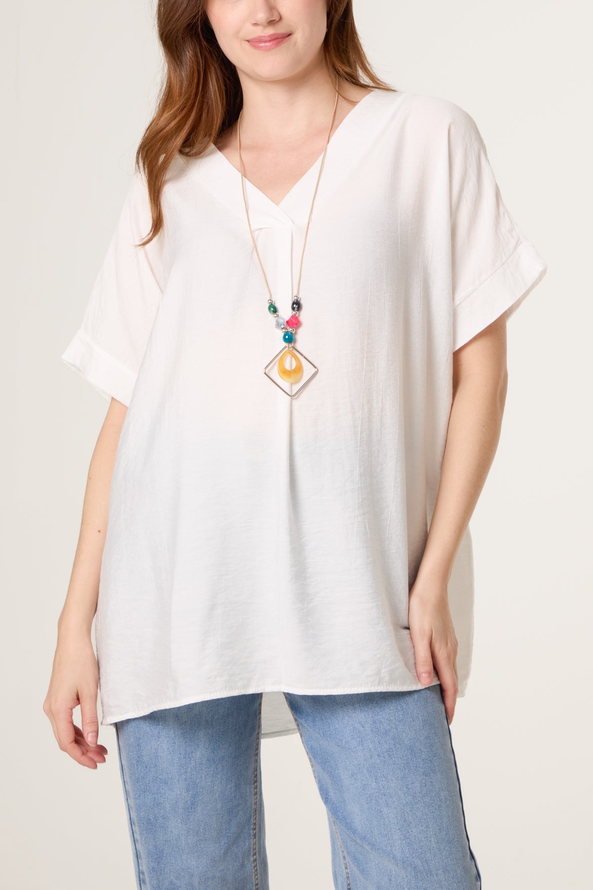 Necklace V-Neck Short Sleeve Top