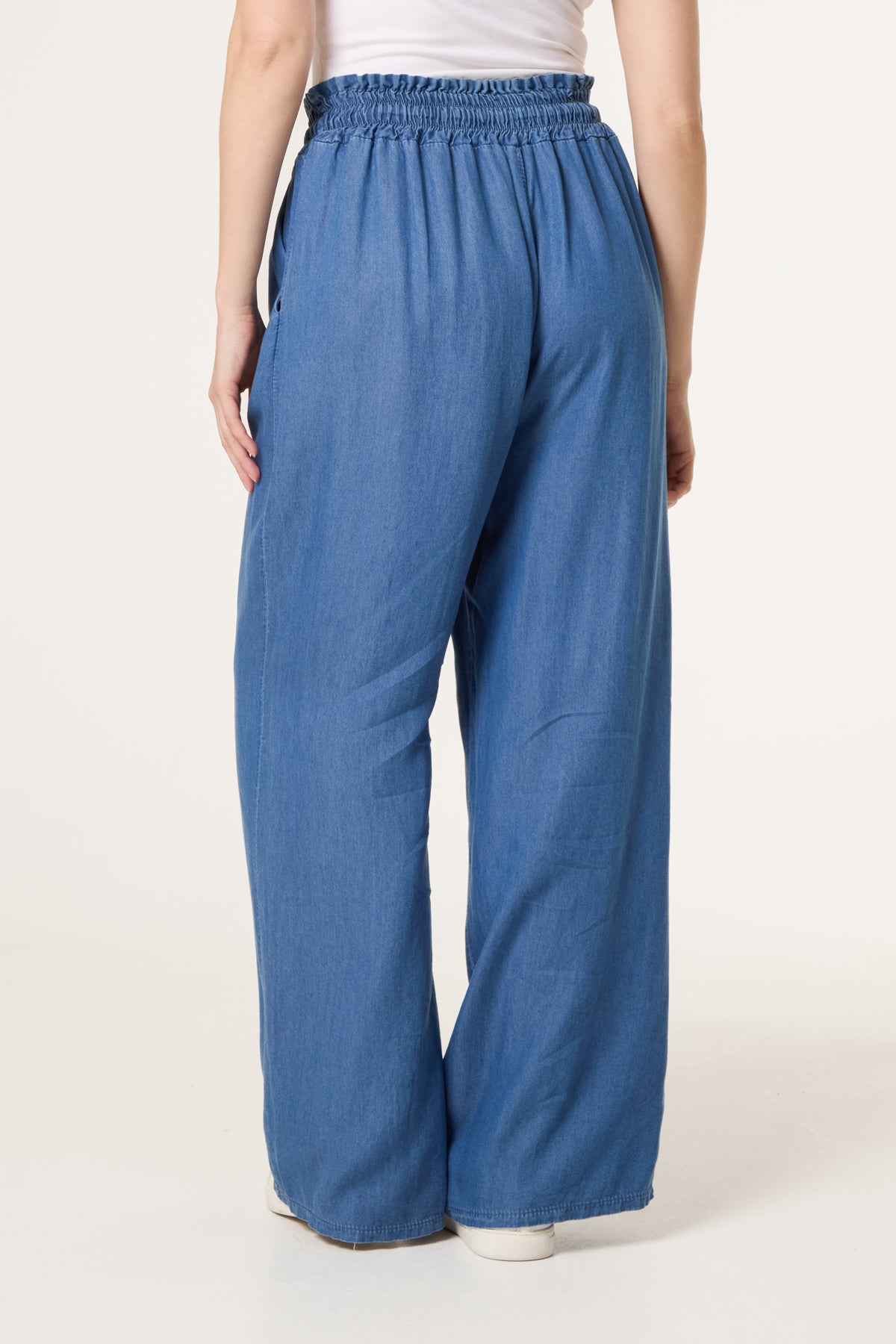 Drawstring Denim Wide Leg Trousers