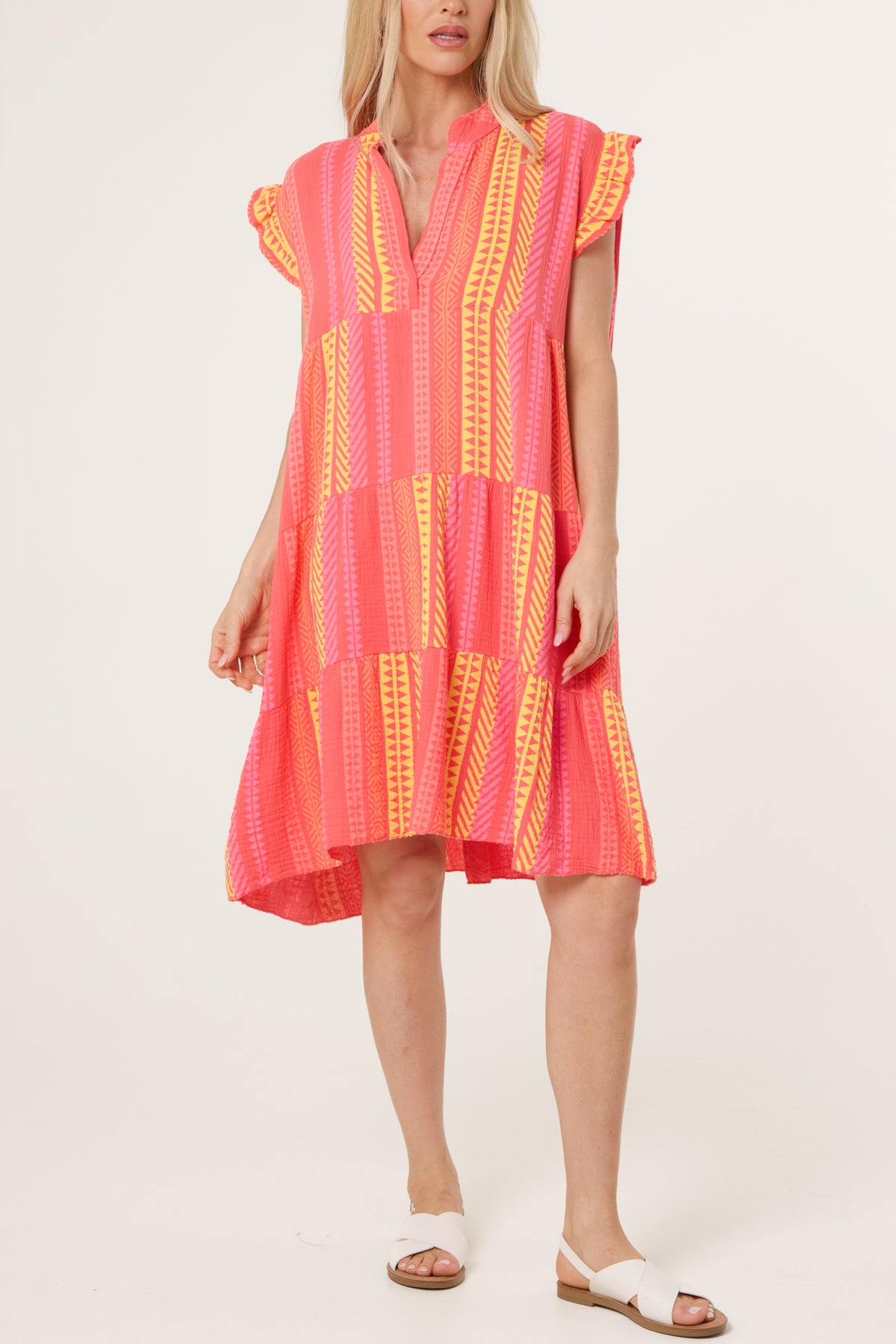 Aztec Cheesecloth Tiered Mini Dress