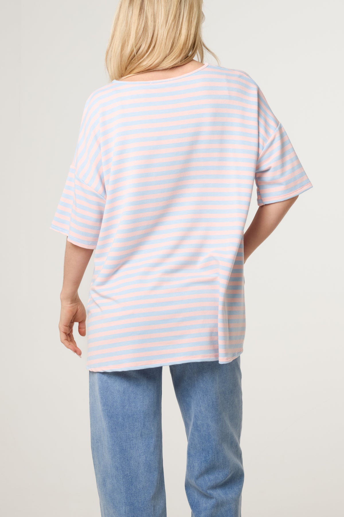 Cotton Blend V-Neck Striped T-Shirt