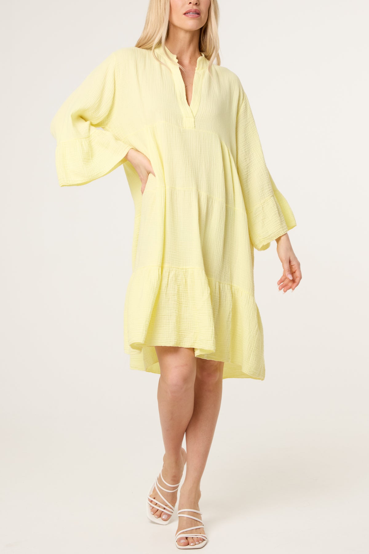 Cotton Cheesecloth Tiered Mini Dress