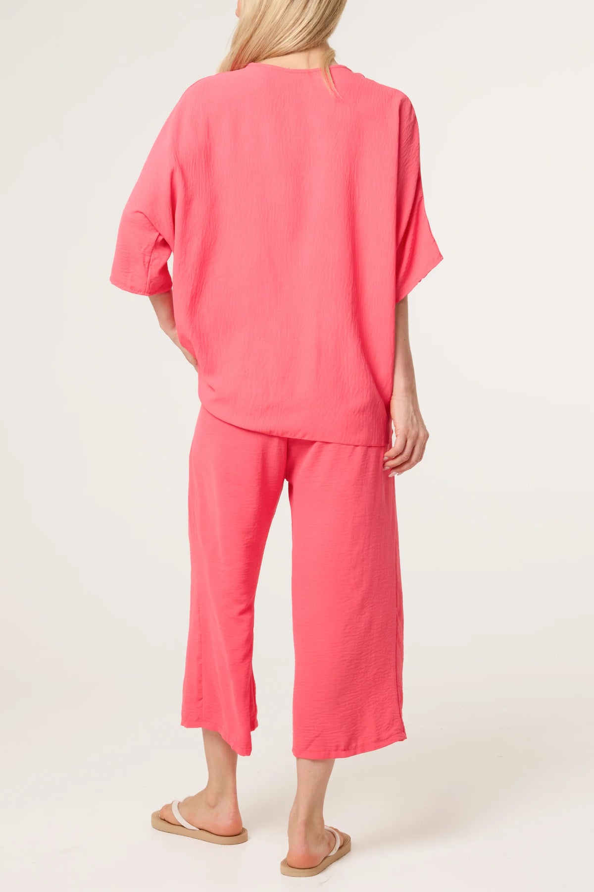 V-Neck Front Knot Top & Trousers Set