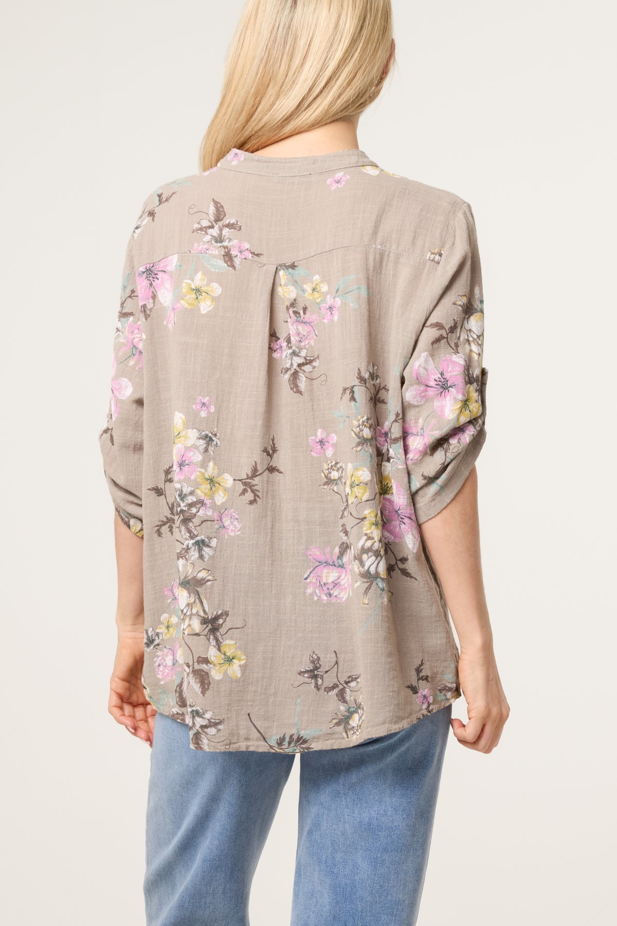 Grandad Collar Floral Cotton Blouse