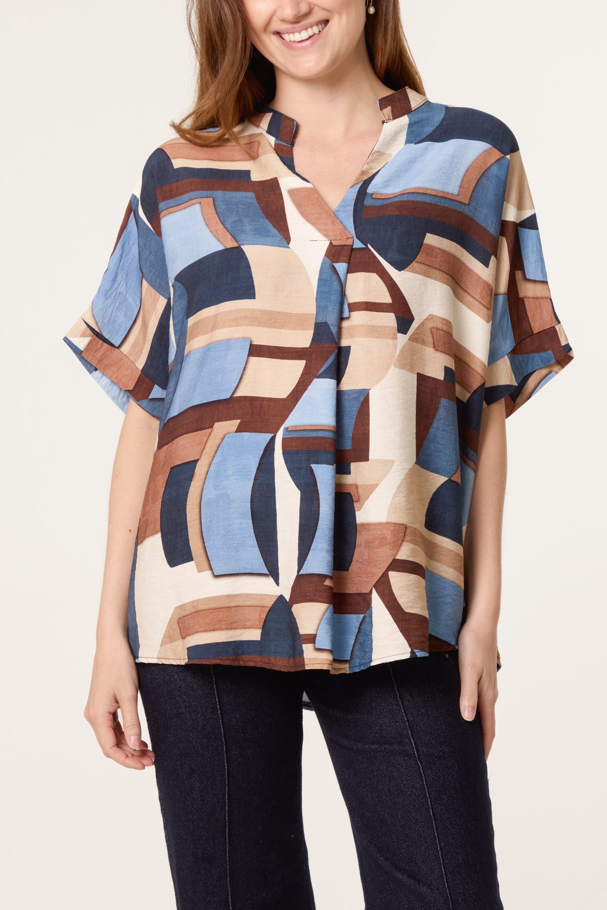 Abstract Geo Print Short Sleeve Blouse