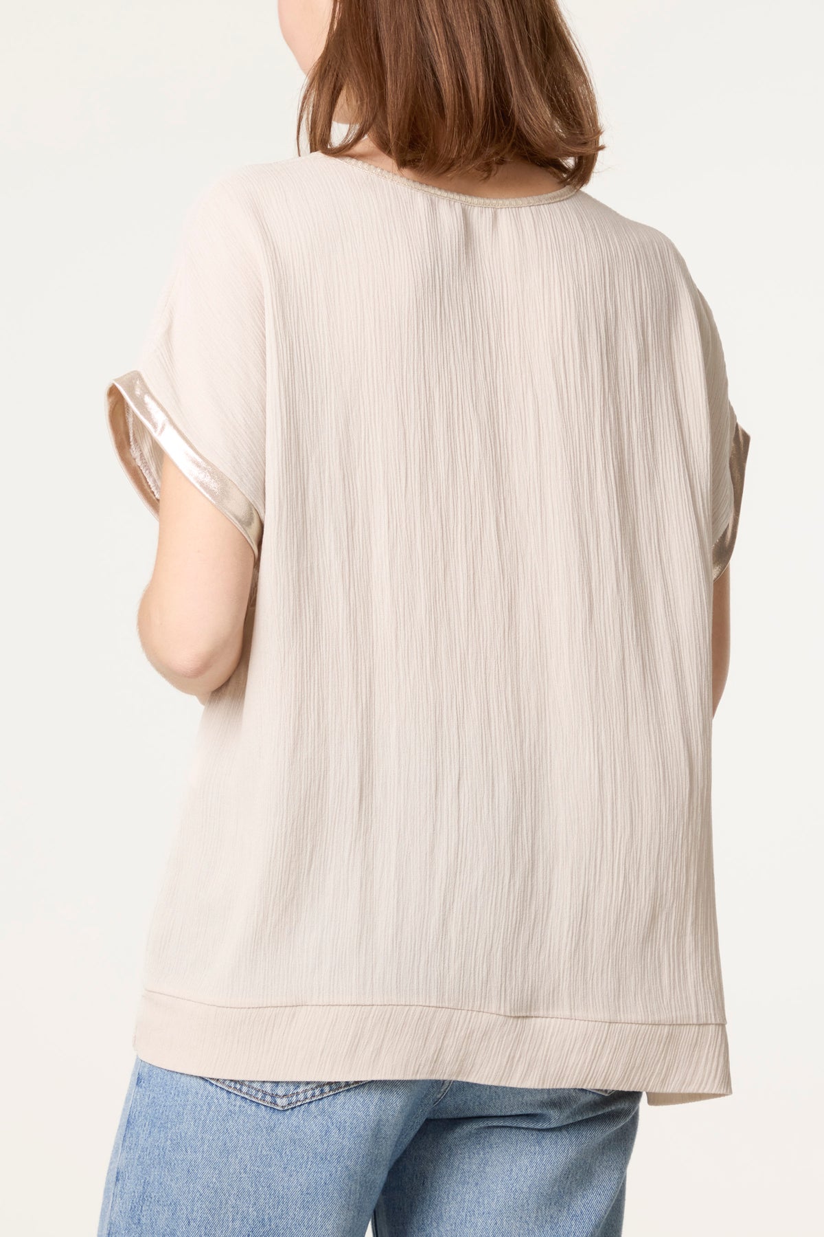 Diamante Flower Gold Trim Crinkle Top