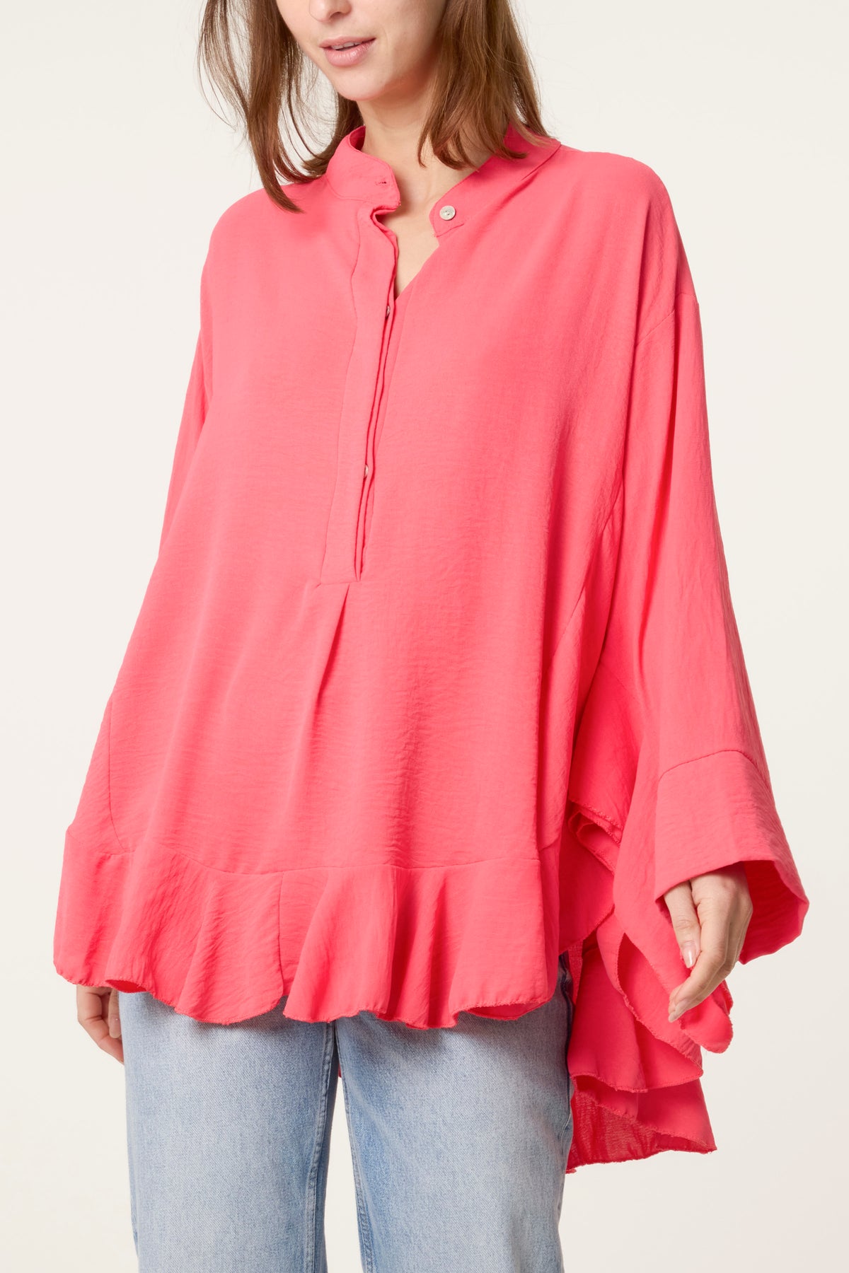 Frilled Hem & Sleeve Batwing Blouse