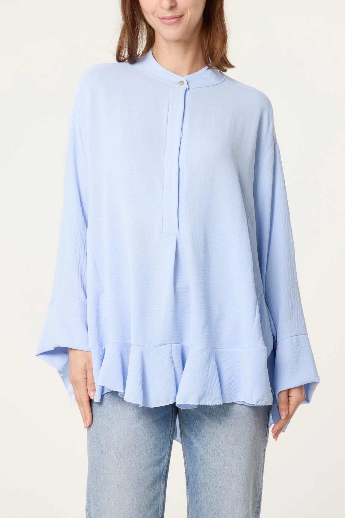 Frilled Hem & Sleeve Batwing Blouse